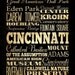 Cincinnati, Ohio, Typography Art Canvas / Bus / Transit / Subway Roll Art 20X24 - Cincinnati's Attractions Wall Art Decoration - LHA-212