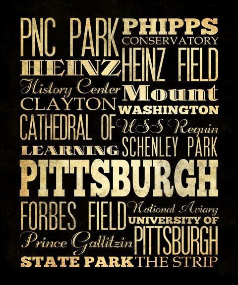 Pittsburgh, Pennsylvania, Typography Art Canvas / Bus/ Transit / Subway Roll Art 20X24-Pittsburgh's Attractions Wall Art Decoration-LHA-20