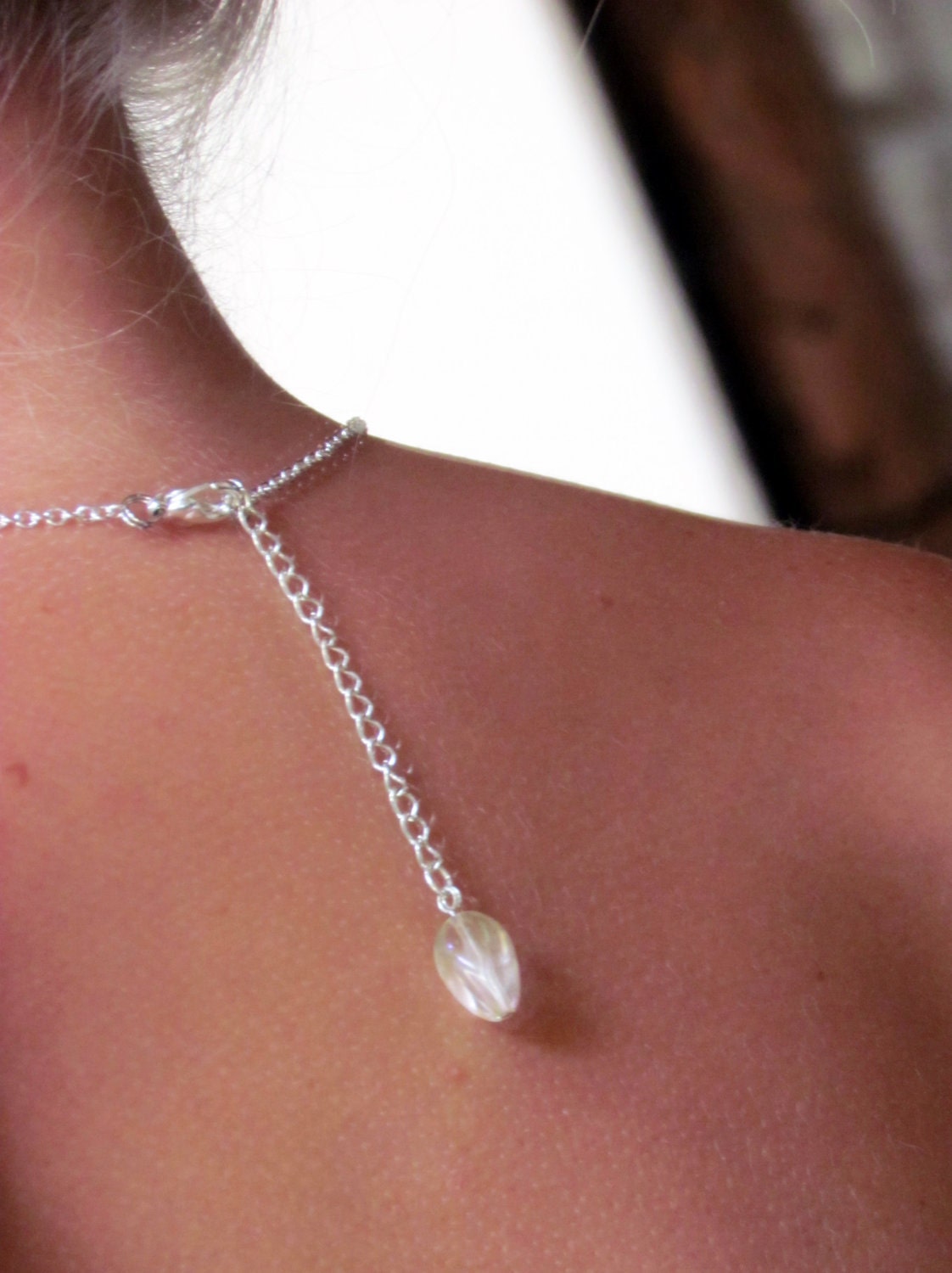 Lace Wedding Necklace : Embellished Ivory Applique with Vintage Beads, Silver-Colored Chain