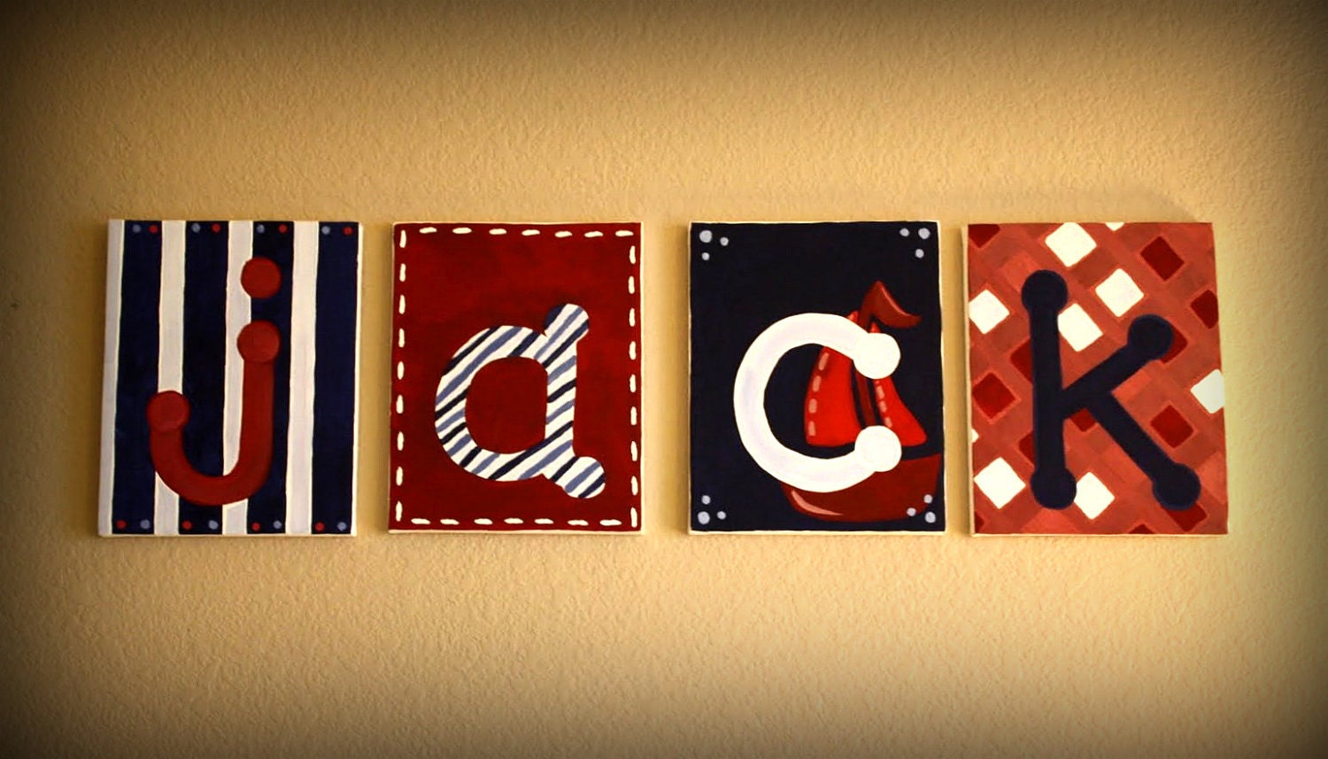 Custom Nursery Canvas Name Letters - Nautical Sailboat - Customize your own