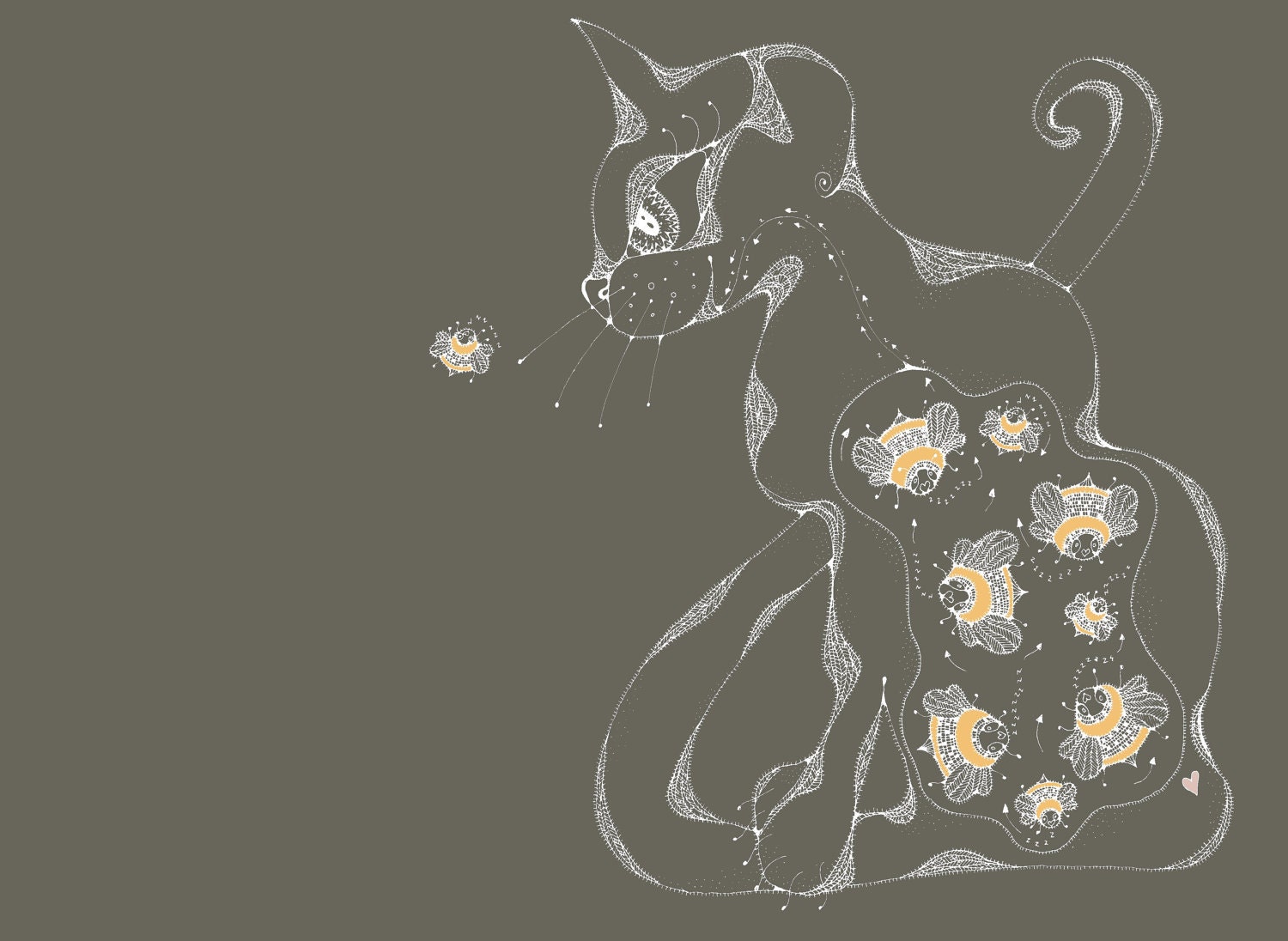 Why cats purr... in Olive Grey and soft yellow A4