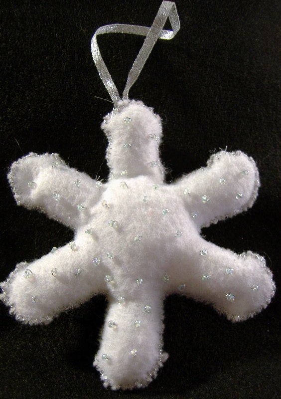 White Beaded Snowflake with Silver Edge