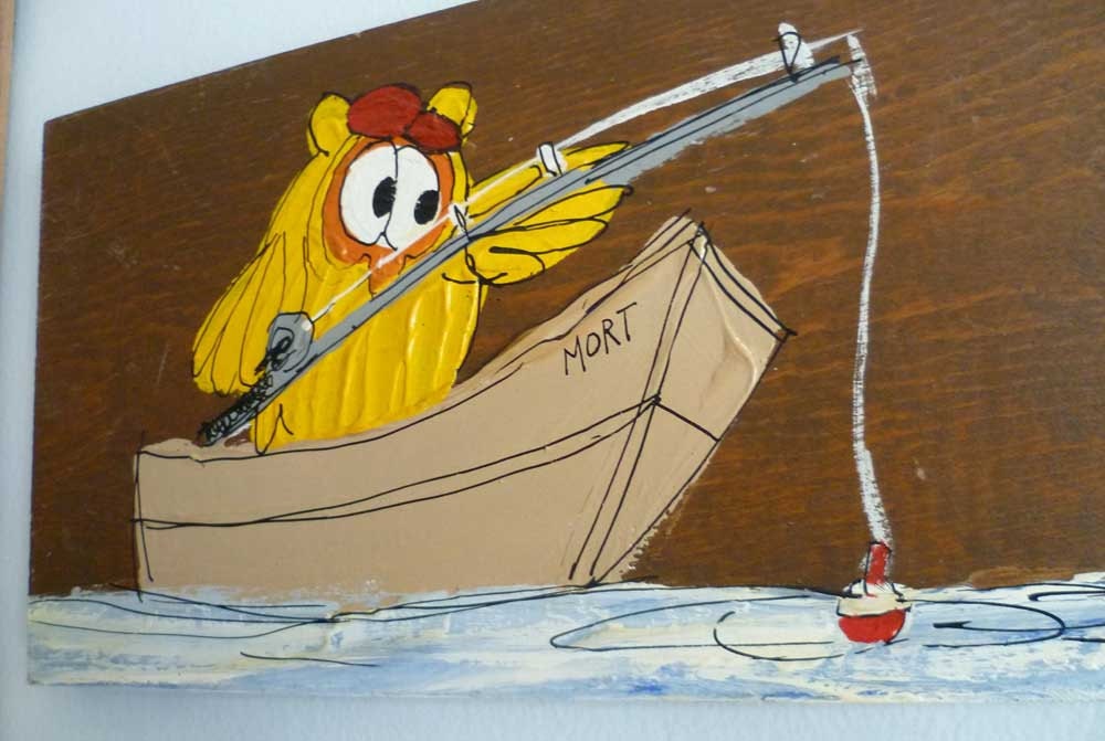 Original Owl Painting 1980s - Sandy Kaiman - Signed Art Work - Wood Block