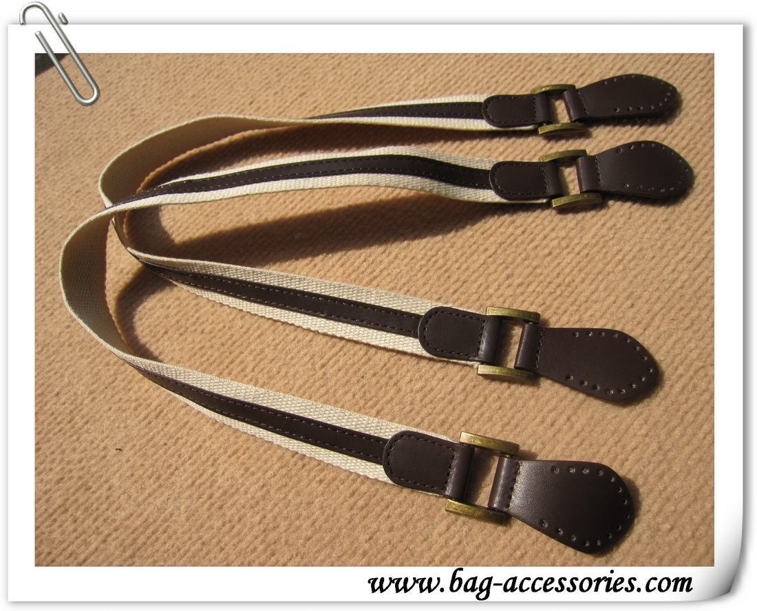 24 1/2 inches PU leather and cotton tapes handles, antique brass hardware