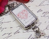 Pink Floral Heart Collage - A Dream Is A Wish Your Heart Makes Soldered Charm Necklace