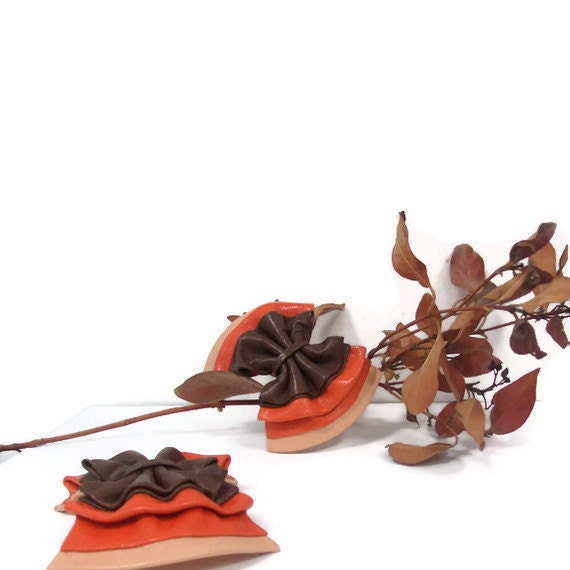 Pink,orange and brown leather shoe-clips - LunaBluandCo