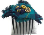Turquoise,mustard,blue tartan comb