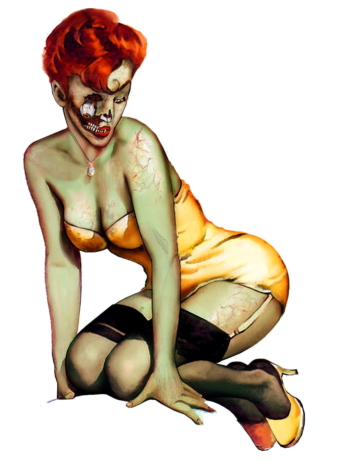 Mens Christmas Gift Little Yellow Dress Pin Up Zombie T-shirt Sizes S  M  L  XL  XXL