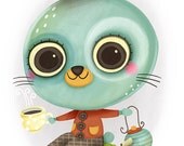 nursery room wall deco, children illustration, art print, original art, digital - Let's have a tea party