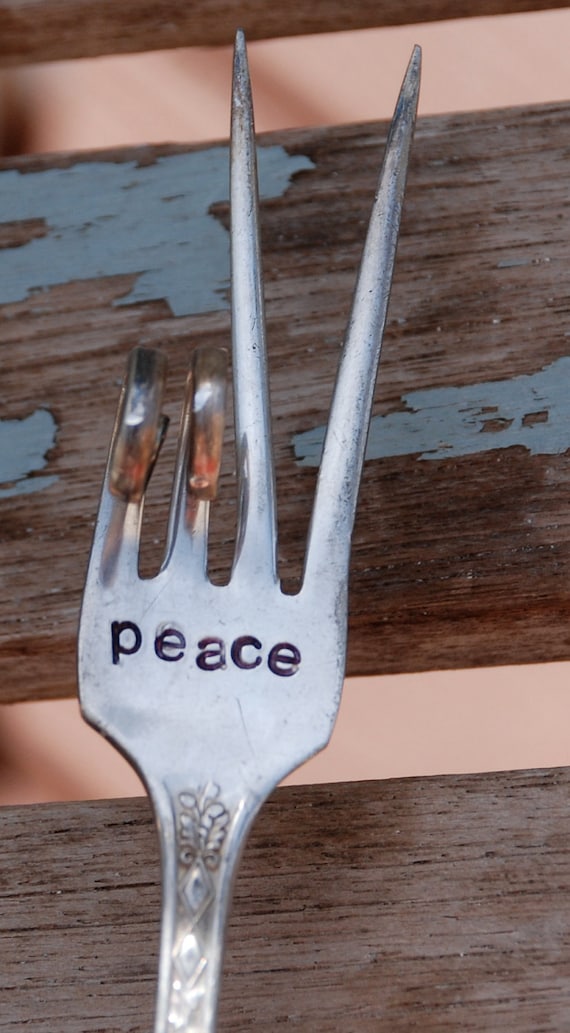 PEACE hand stamped Peace Sign fork Garden Art SALE Item Of The Day