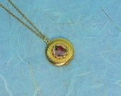 Flower Locket Vintage Goldtone Petit Point  Cross Stitch Tapestry Red Rose Flower Locket