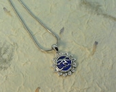 Sun Shiney Necklace Royal Blue Stone Sun Shine Face Extra Long Chain