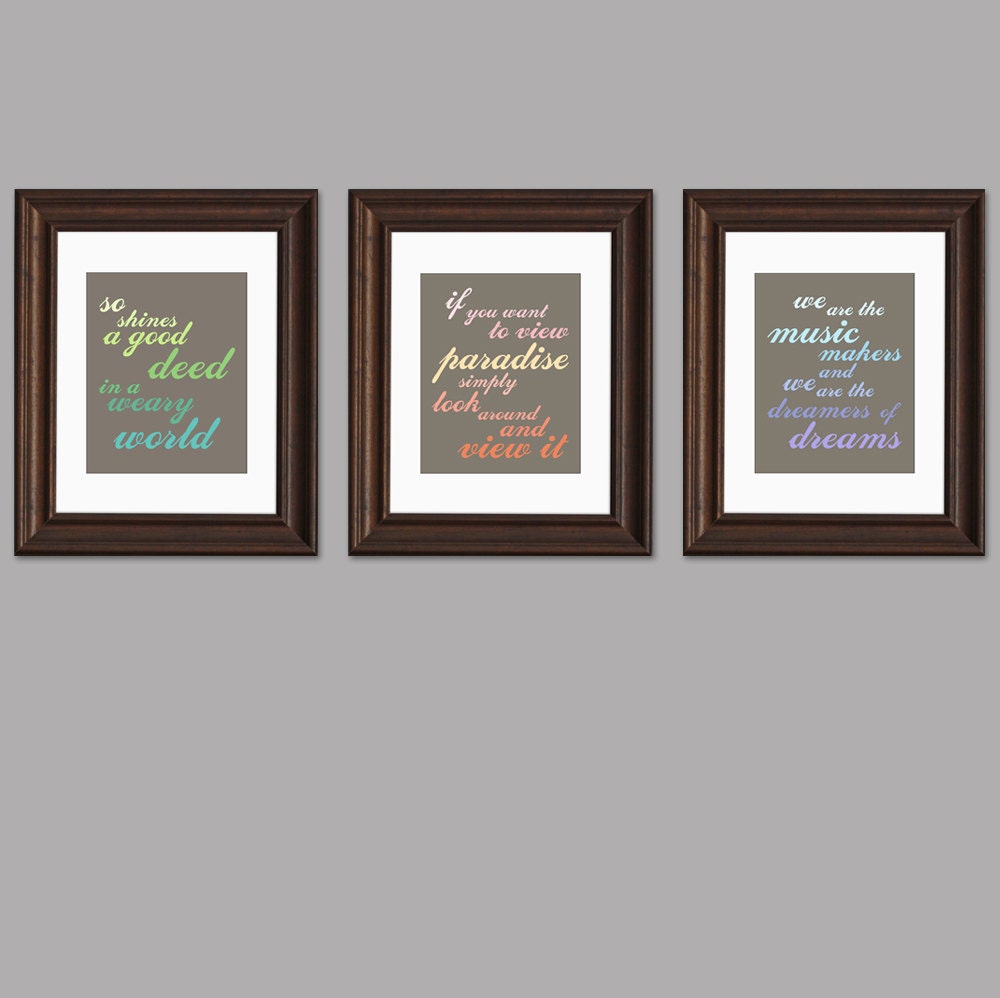 Set of 3 Typography Inspirational Art Prints - Triptych of Willy Wonka quotes - rainbow colors - classic movie, bright wall art -  8 x 10