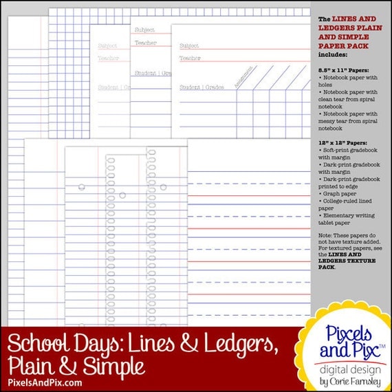 School Days Digital Scrapbooking Kit: Lines and Ledgers Plain and Simple Paper Pack