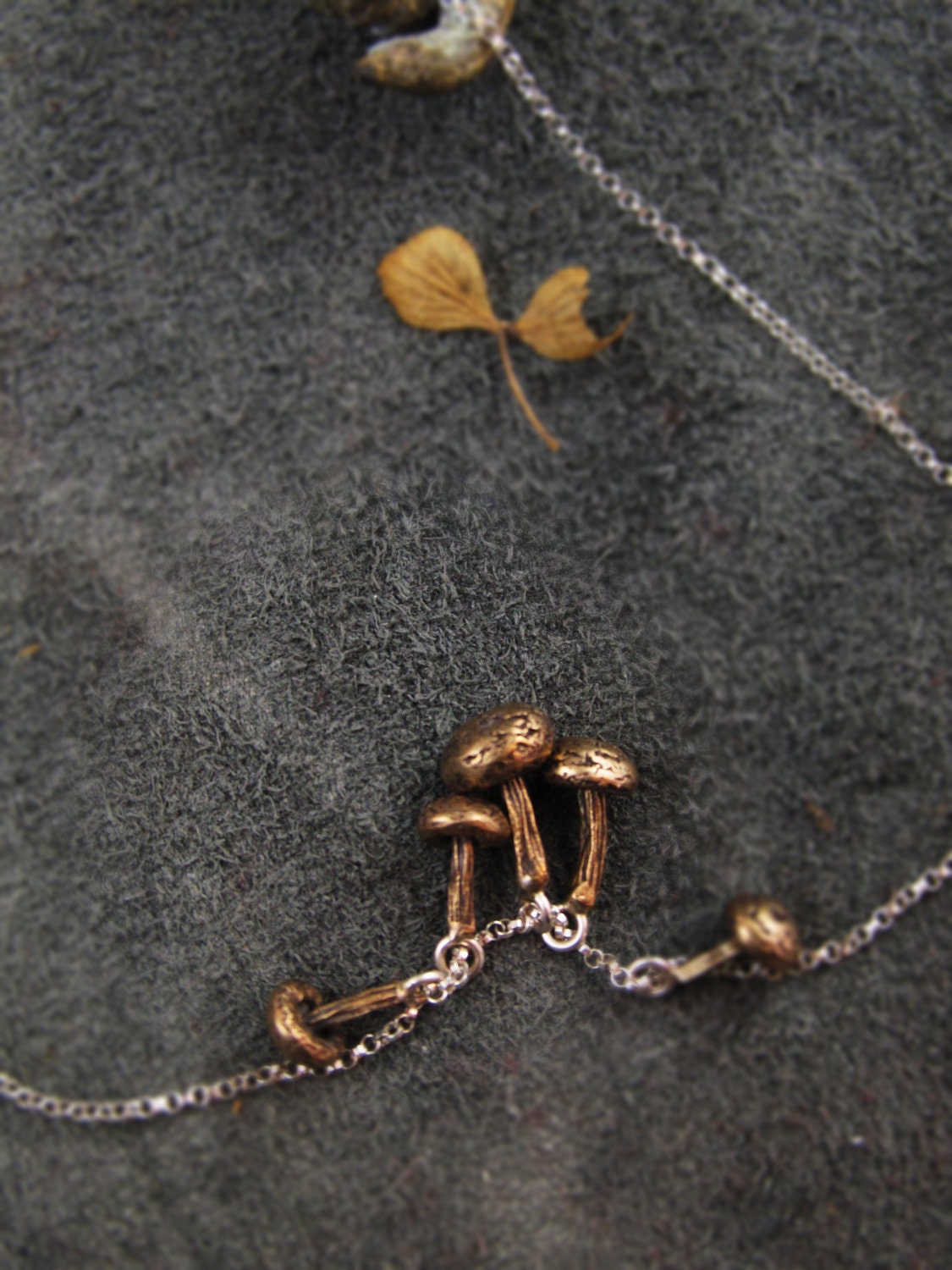 mushroom charm necklace in sterling silver and bronze
