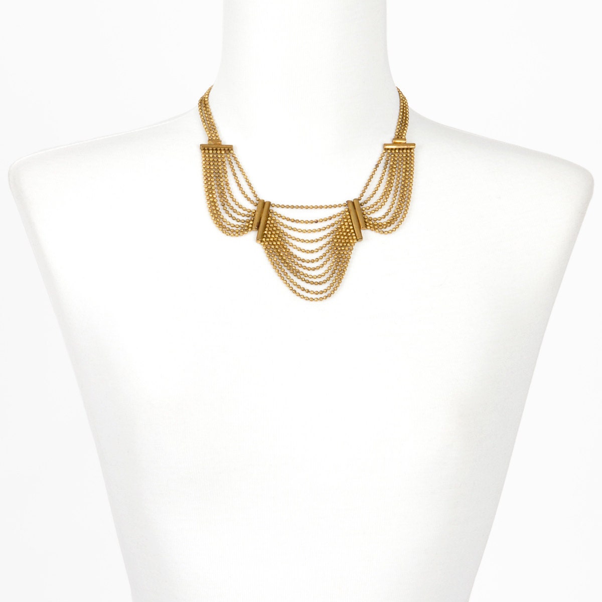 40s Gold Bib Necklace Chain Etruscan Revival Hippie Boho