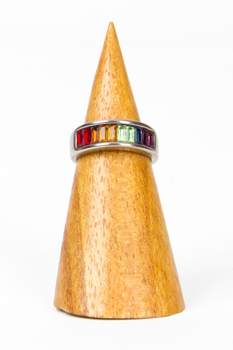 80s Vintage Ring Silver Rainbow Size 6.5