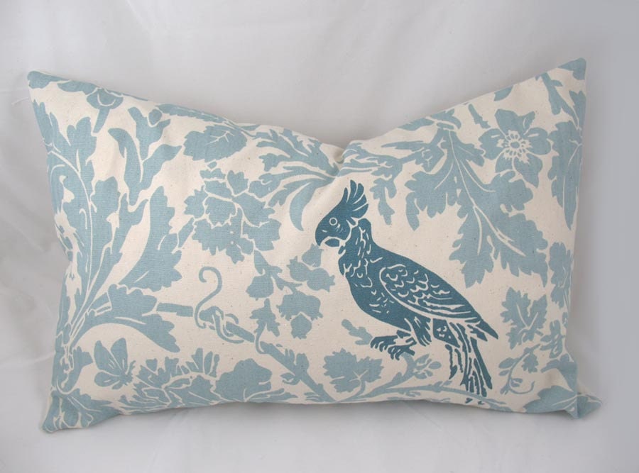 Decorative Pillow Cushion Cover - Accent Pillow - Throw Pillow - Lumbar - Barber Village Blue / Natural, Bird - 12 x 18