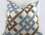 Decorative Pillow Cushion Cover - Accent Pillow - Throw Pillow - Duralee - Blue/Brown - Trellis - Lattice - 16 x 16 inch