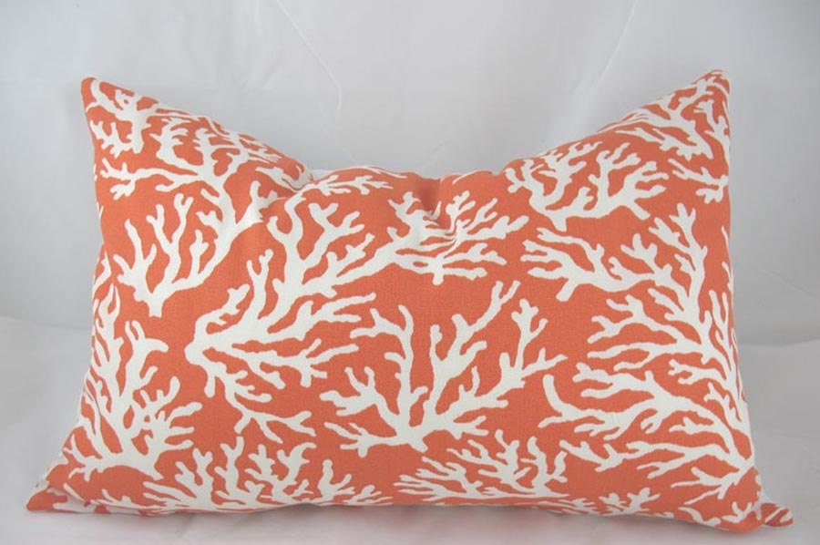 Decorative Pillow Cushion Covers - Accent Pillow - Throw Pillow - Lumbar - Faylinn Mandarin Coral - Indoor Outdoor