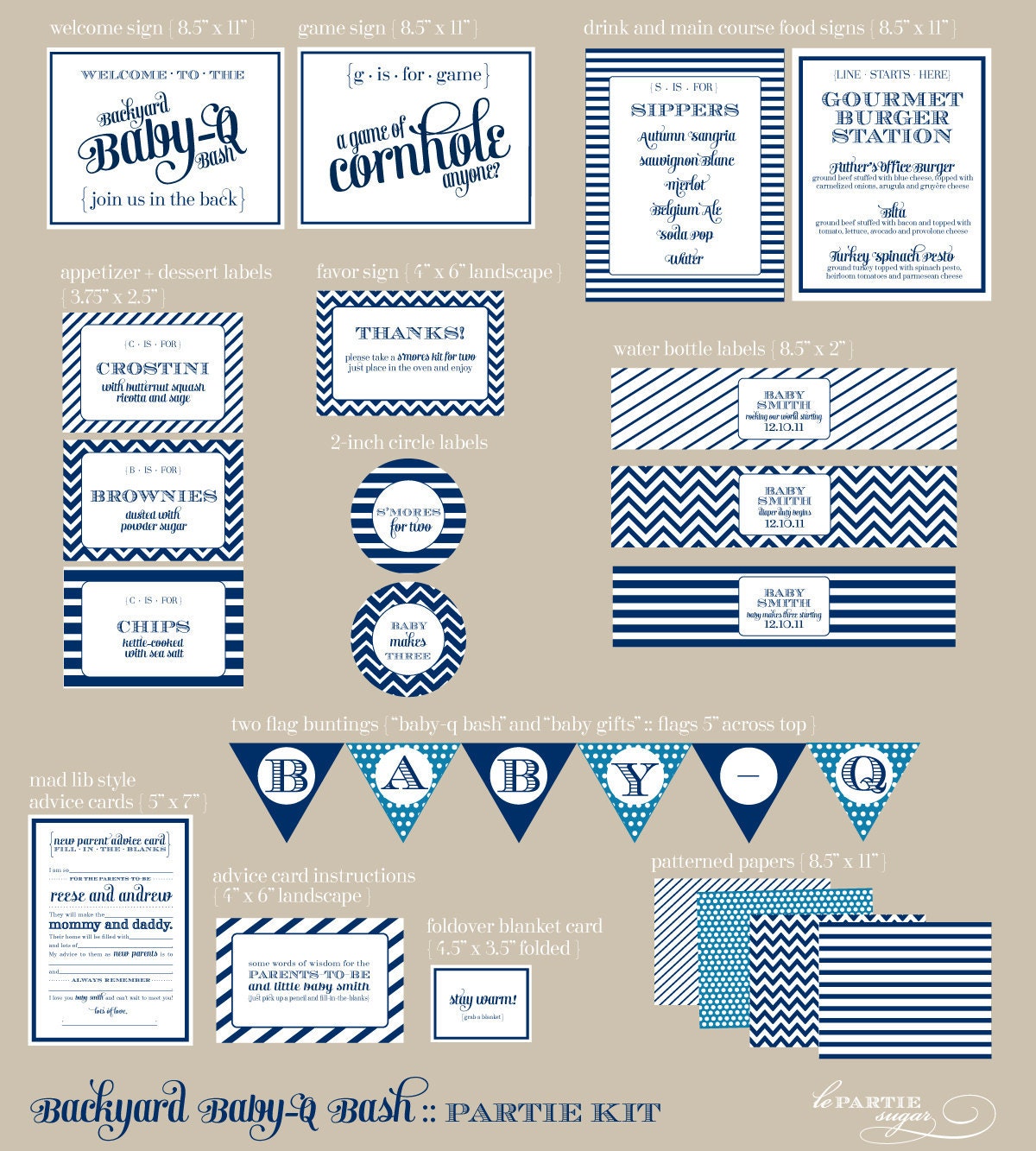 Baby-Q Bash Partie Kit : Midnight Blue, Emerald and Coral Options available - PRINTABLE Il_170x135