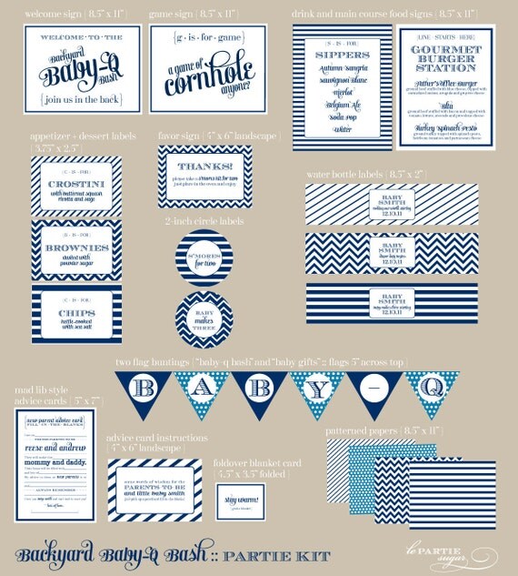 Baby-Q Bash Partie Kit : Midnight Blue, Emerald and Coral Options available - PRINTABLE Il_570xn