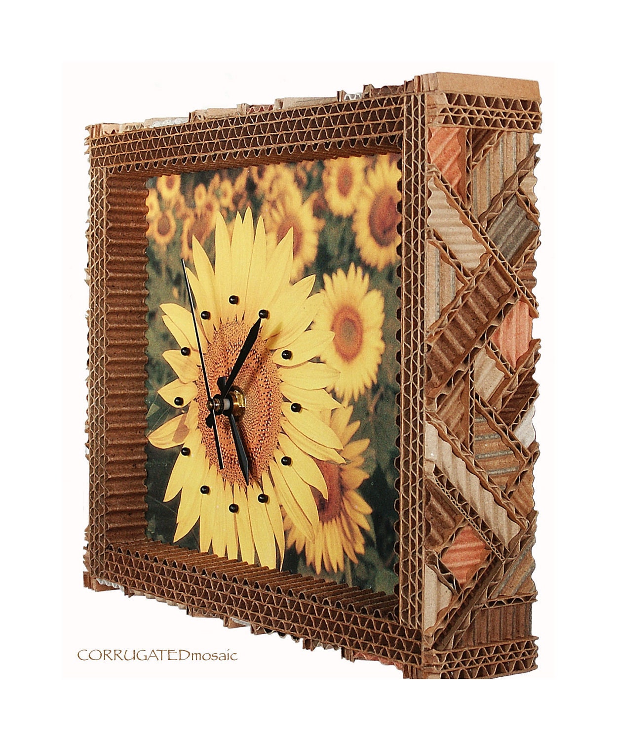 Corrugated Mosaic Wall Clock with Sunflowers