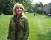Knit  Scarf.Brown.Spring/Summer.Ribbon.Ladder Yarn.Light.Woman.Stained  Glass.Dressy.Gift.Fringed.Ready to ship.