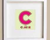 Personalized Name & Initial monogram art print for baby nursery or kids room 5" x 5" - printed on recycled paper