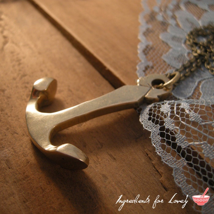 1 pc Vintage Style Large Anchor Pendant Charm Necklace Nautical Antique Shiny Gold Brass Q003