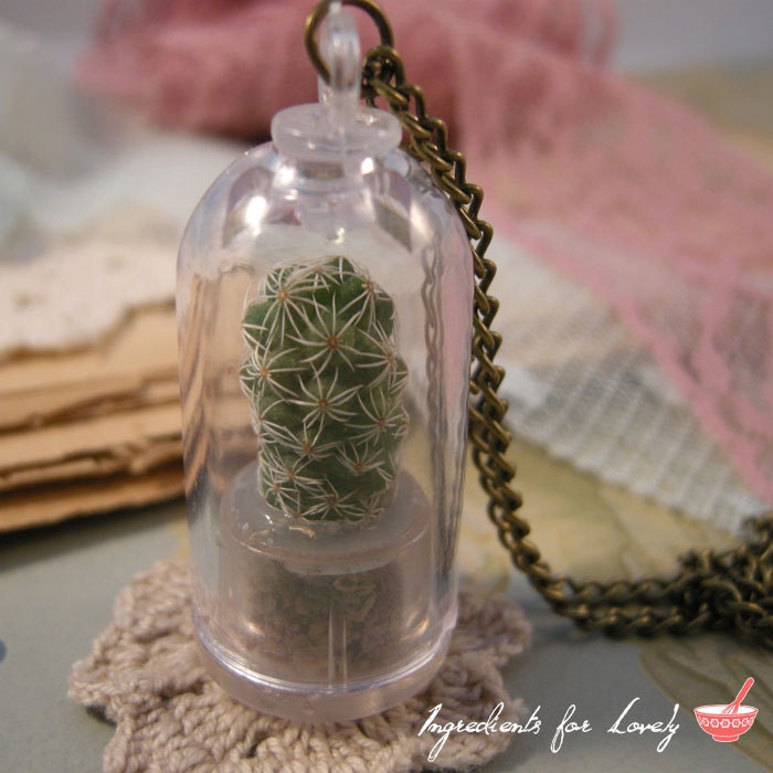 1 Pc REAL CACTUS PLANT White terrarium apothecary terrarium supplies Necklace Chain Included Woodland
