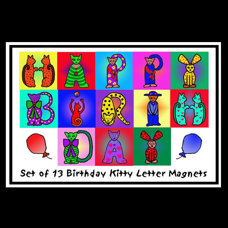 Set of 13 Happy Birthday Kitty Letter Magnets