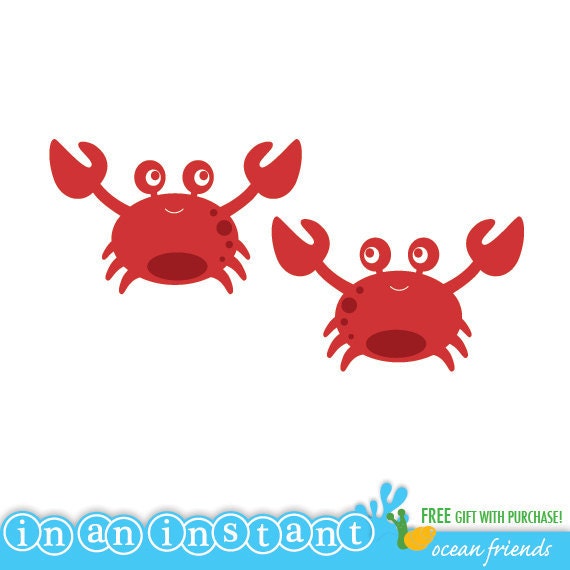 Crab Vinyl Wall Decals for an Under the Sea or Ocean Nursery, Kids, Childrens Room