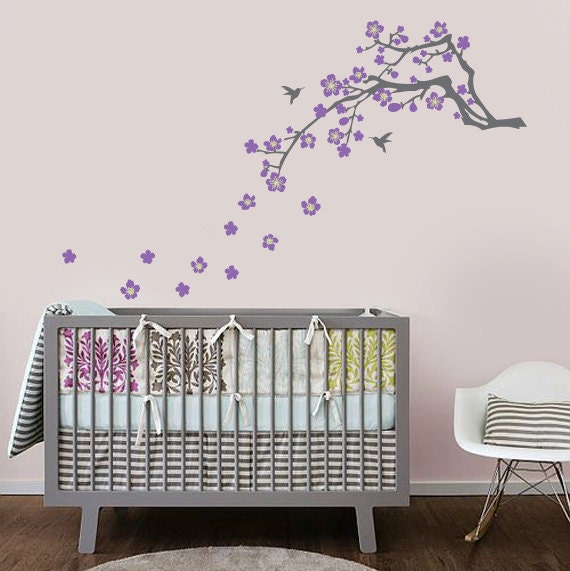 Cherry Blossom Branch Vinyl Wall Decal for Nursery, Kids, Childrens Room, Living Room, Bedroom