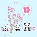 Pandas and Cherry Blossom Tree, Panda Decal, Panda Vinyl Wall Decal for Nursery, Kids, Childrens Room