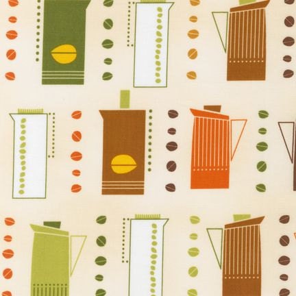 Metro Cafe-Retro Coffee Carafes on Natural by Suzy Ultman for Robert Kaufman Fabrics-Novelty Fabric