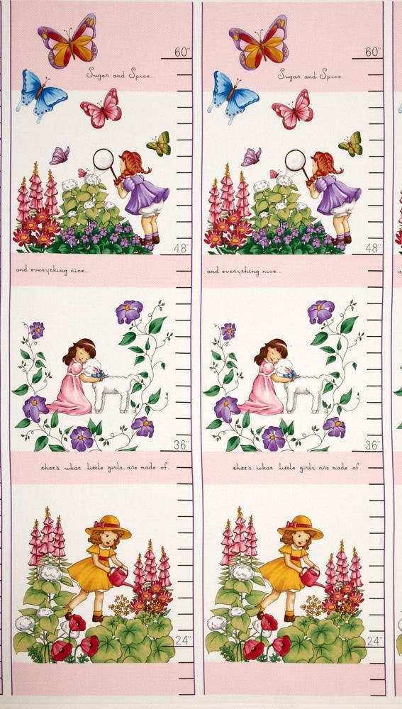 Garden Girl Growth Panel - Pink - Sprout and Spell Collection - Robert Kaufman - Novelty Panel Fabric