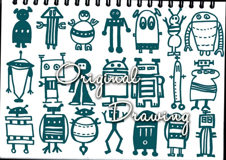 Robots wall decal - removable multiple robots decal SMALL size - steampunk