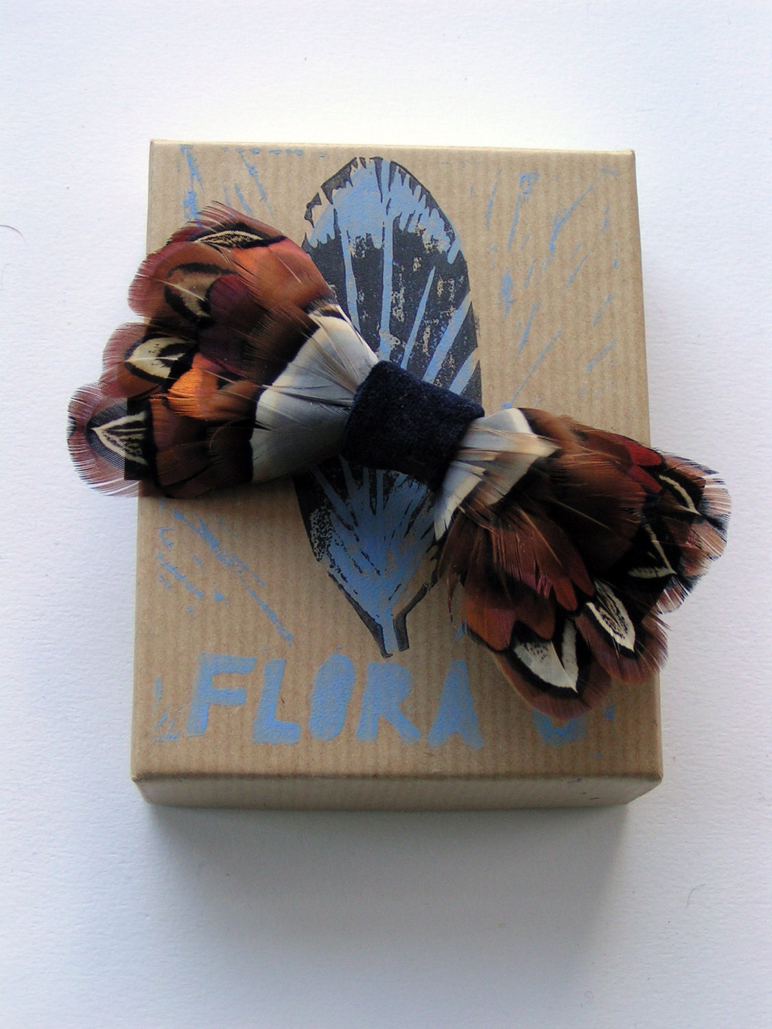 Feather Bow Hair Clip - with Blue Velvet  and Pheasant and Partridge Feathers
