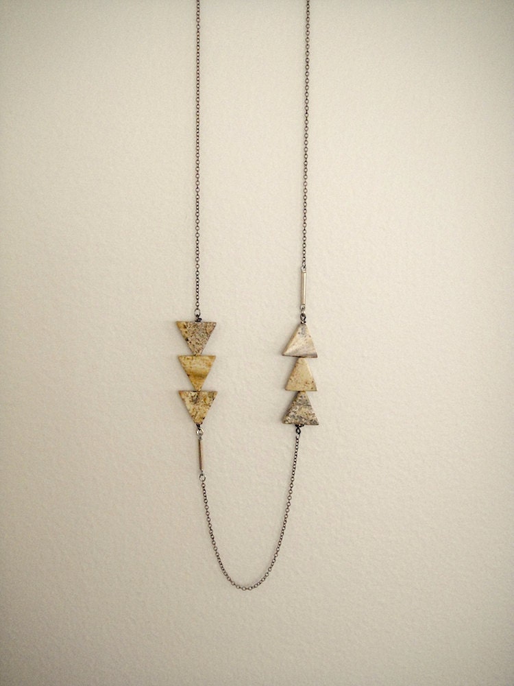 Terra - Rustic Earthy Triangles Necklace on Long Brass Chain - Long Necklace