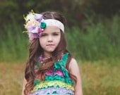 The Emerald City Vintage Inspired headband made to match London Raquel's multi color romper.