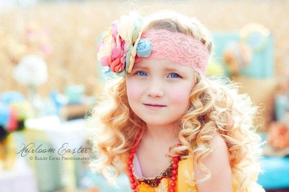 sunset boho chic lace headband made to match Lottie Da baby