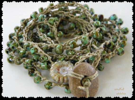 Beaded Crochet Wrap Bracelet Long Beaded Necklace Plus Size Jewelry Turquoise Beaded Wrap Jewelry