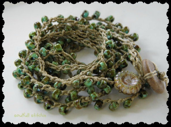 Beaded Crochet Wrap Bracelet Long Beaded Necklace Plus Size Jewelry Turquoise Beaded Wrap Jewelry