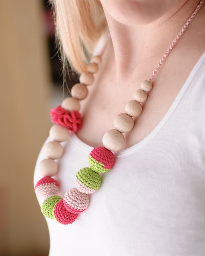Nursing necklace / Teething necklace - Fuchsia, Neon green, Pale pink