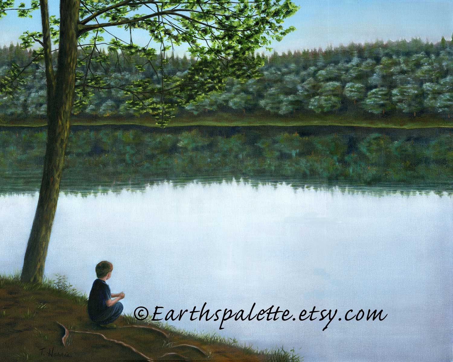 Landscape painting 8x10 print from original oil painting "Bass Lake, NC" earthspalette