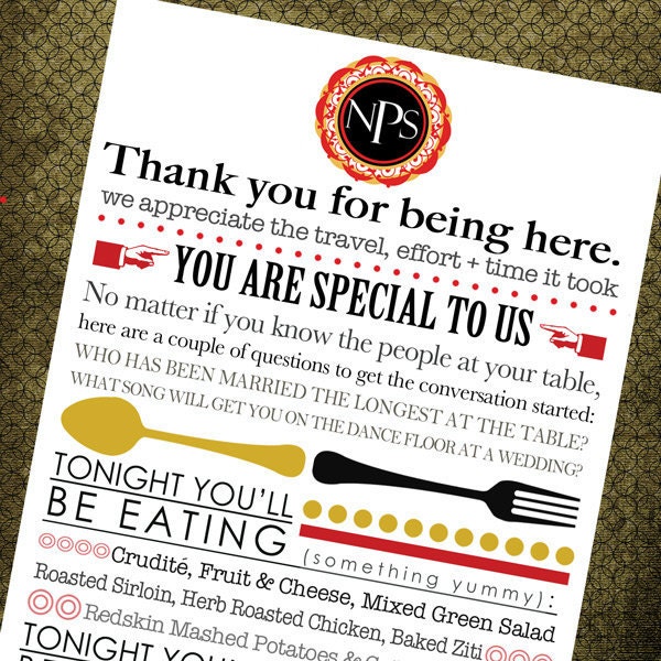 Printable Wedding Menu & Thank You // Unique Table Setting