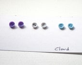 Mini Buttons Stud Earrings Cute  - Purple White Blue Cloud Set