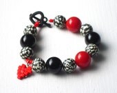 Emo Bracelet : Dark Lolita Red Black Heart Checkered