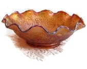 Fenton carnival marigold orange red persian medallion bearded berry bowl with scalloped edge - TouchingThePast